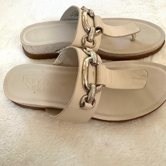 Franco Sarto Shoes - Franco Sarto Tan Sandals with Silver Chain Details Size 6.5